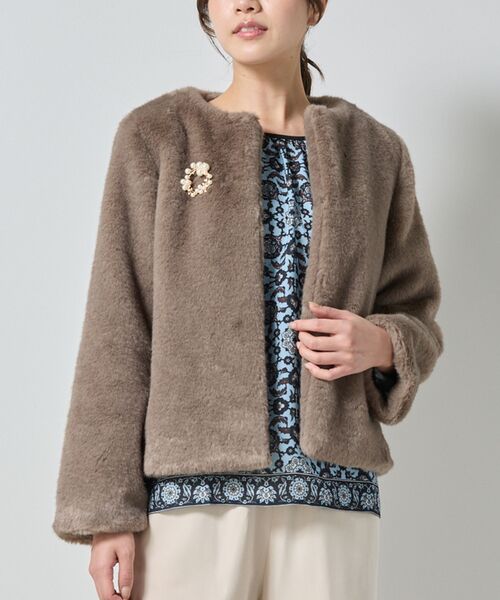 NARACAMICIE / ナラカミーチェ ダッフルコート | 【NARACAMICIE】ブローチ付きエコファージャケット | 詳細1