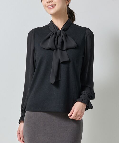 NARACAMICIE / ナラカミーチェ カットソー | 【NARACAMICIE】ウールジャージリボンプルオーバー(ブラック)