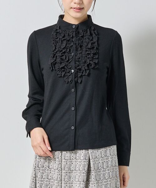 NARACAMICIE / ナラカミーチェ カットソー | 【NARACAMICIE】ウールジャージフリル長袖カットソー(ブラック)