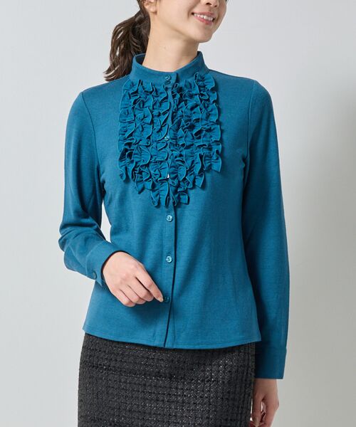 NARACAMICIE / ナラカミーチェ カットソー | 【NARACAMICIE】ウールジャージフリル長袖カットソー(ブルー)