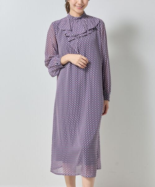 NARACAMICIE / ナラカミーチェ ロング・マキシ丈ワンピース | 【NARACAMICIE】小紋幾何フリルワンピース | 詳細1