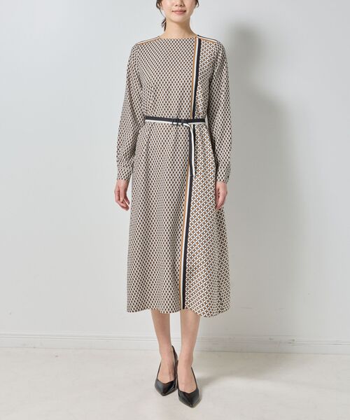 NARACAMICIE / ナラカミーチェ ロング・マキシ丈ワンピース | 【NARACAMICIE】共ベルト付パッチワーク幾何ワンピース | 詳細1
