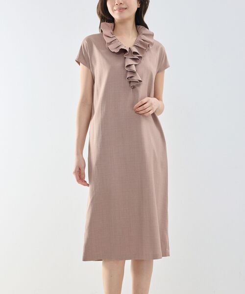 NARACAMICIE / ナラカミーチェ ロング・マキシ丈ワンピース | 【NARACAMICIE】スタンドフリルワンピース(ベージュ)