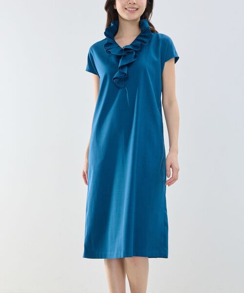 NARACAMICIE / ナラカミーチェ ロング・マキシ丈ワンピース | 【NARACAMICIE】スタンドフリルワンピース(ブルー)