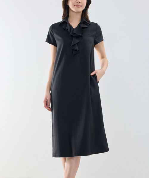 NARACAMICIE / ナラカミーチェ ロング・マキシ丈ワンピース | 【NARACAMICIE】襟付きフリルワンピース(ブラック)