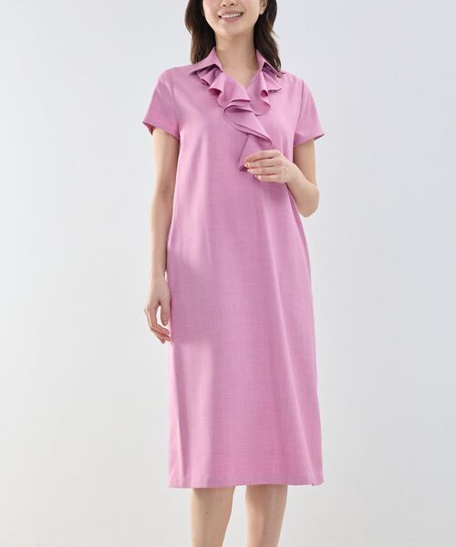 NARACAMICIE / ナラカミーチェ ロング・マキシ丈ワンピース | 【NARACAMICIE】襟付きフリルワンピース(ピンク)