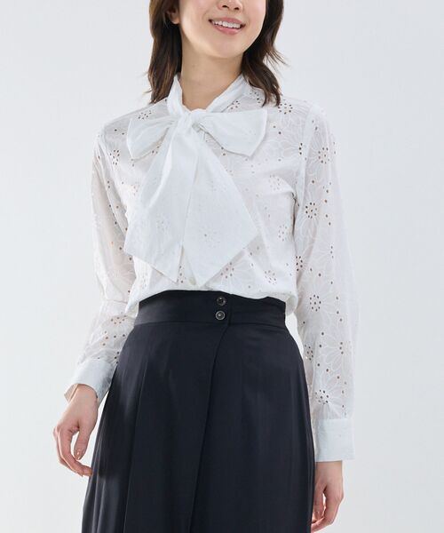 NARACAMICIE / ナラカミーチェ シャツ・ブラウス | 【NARACAMICIE】レースプリントボウタイ長袖ブラウス（ホワイト）