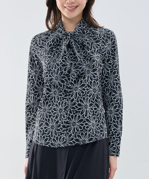 NARACAMICIE / ナラカミーチェ シャツ・ブラウス | 【NARACAMICIE】レースプリントボウタイ長袖ブラウス（ブラック）