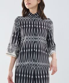 NARACAMICIE / ナラカミーチェ シャツ・ブラウス | 【NARACAMICIE】ライン幾何柄シャツ衿七分袖ブラウス
