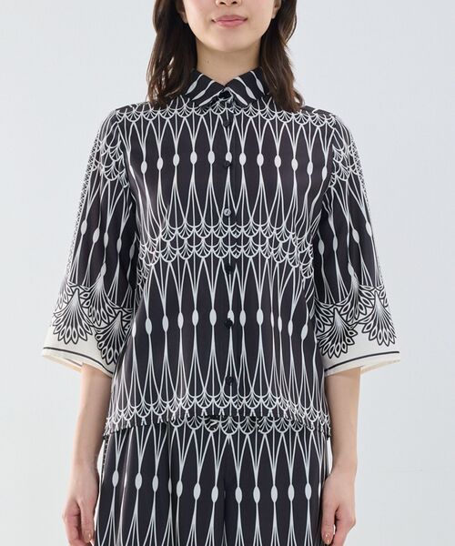 NARACAMICIE / ナラカミーチェ シャツ・ブラウス | 【NARACAMICIE】ライン幾何柄シャツ衿七分袖ブラウス | 詳細1