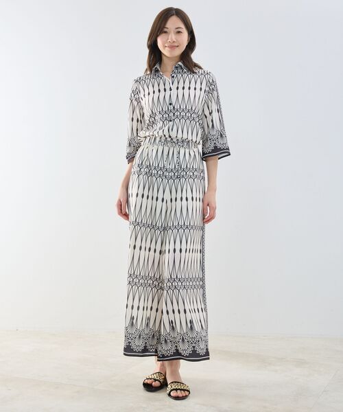 NARACAMICIE / ナラカミーチェ シャツ・ブラウス | 【NARACAMICIE】ライン幾何柄シャツ衿七分袖ブラウス | 詳細9