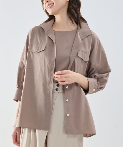 NARACAMICIE / ナラカミーチェ シャツ・ブラウス | 【NARACAMICIE】ポリ麻オーバーサイズ長袖シャツ（ブラウン）