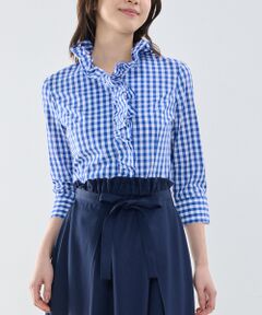 NARACAMICIE / ナラカミーチェ シャツ・ブラウス | 【NARACAMICIE】ギンガムチェックスタンドフリル七分袖シャツ
