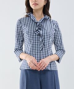NARACAMICIE / ナラカミーチェ シャツ・ブラウス | 【NARACAMICIE】ギンガムチェックスタンドフリル七分袖シャツ