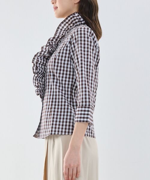 NARACAMICIE / ナラカミーチェ シャツ・ブラウス | 【NARACAMICIE】ギンガムチェックスタンドフリル七分袖シャツ | 詳細5
