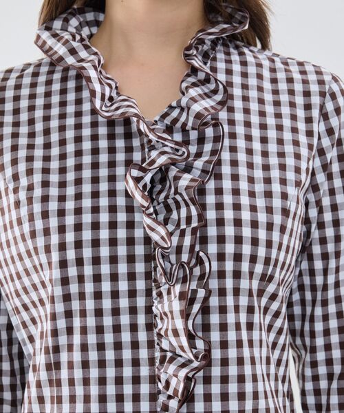 NARACAMICIE / ナラカミーチェ シャツ・ブラウス | 【NARACAMICIE】ギンガムチェックスタンドフリル七分袖シャツ | 詳細7