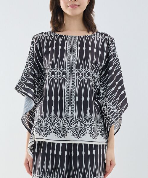 NARACAMICIE / ナラカミーチェ シャツ・ブラウス | 【NARACAMICIE】ライン幾何柄半袖スクエアブラウス | 詳細1