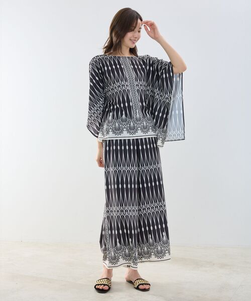 NARACAMICIE / ナラカミーチェ シャツ・ブラウス | 【NARACAMICIE】ライン幾何柄半袖スクエアブラウス | 詳細8