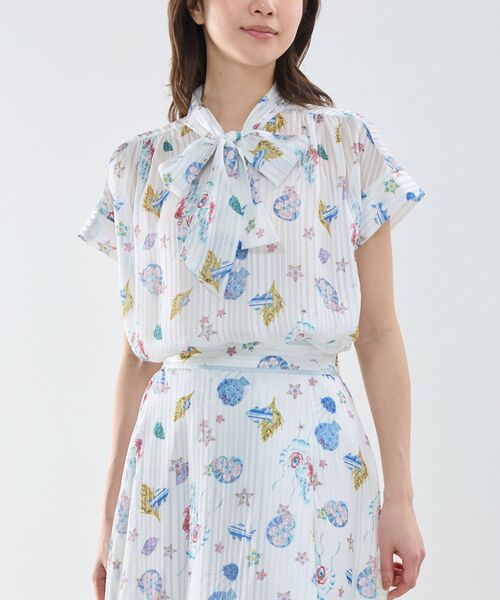 NARACAMICIE / ナラカミーチェ シャツ・ブラウス | 【NARACAMICIE】GENIUS SEA柄ボウタイ半袖ブラウス | 詳細1