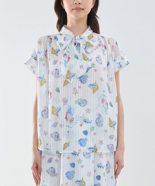 NARACAMICIE / ナラカミーチェ シャツ・ブラウス | 【NARACAMICIE】GENIUS SEA柄ボウタイ半袖ブラウス | 詳細2