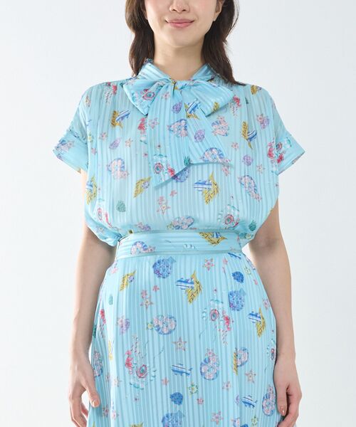 NARACAMICIE / ナラカミーチェ シャツ・ブラウス | 【NARACAMICIE】GENIUS SEA柄ボウタイ半袖ブラウス（グリーン）