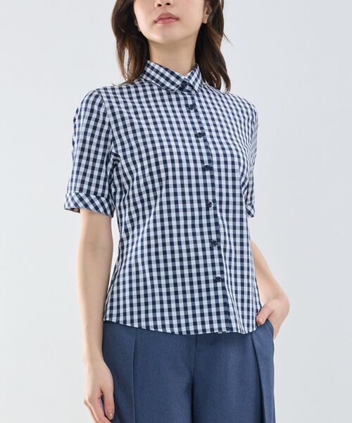 NARACAMICIE / ナラカミーチェ シャツ・ブラウス | 【NARACAMICIE】ギンガムチェック半袖シャツ（ネイビー）