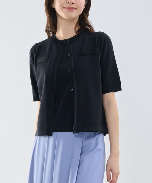 NARACAMICIE / ナラカミーチェ カーディガン・ボレロ | 【NARACAMICIE】調温五分袖クルーネックカーディガン(ブラック)