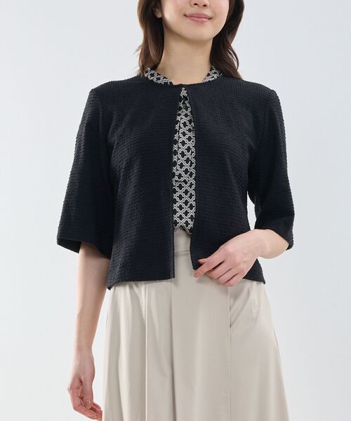 NARACAMICIE / ナラカミーチェ テーラードジャケット | 【NARACAMICIE】シュリンクジャガード六分袖ジャケット（ブラック）