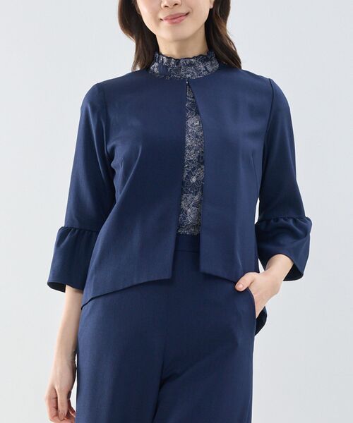 NARACAMICIE / ナラカミーチェ ノーカラージャケット | 【NARACAMICIE】袖フリルノーカラージャケット（ネイビー）