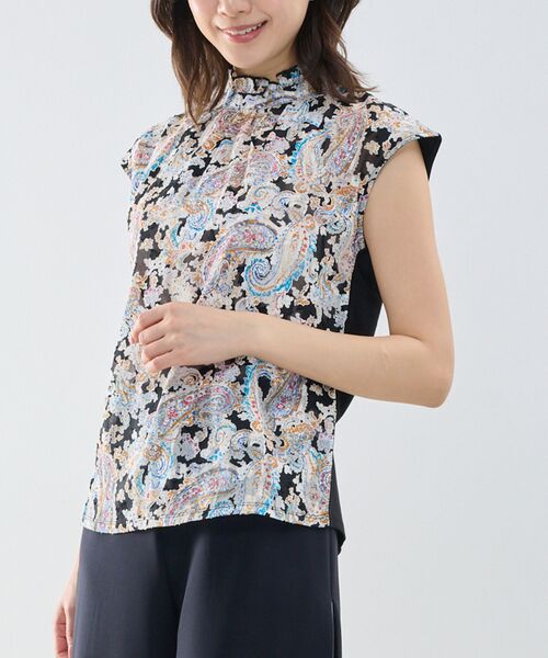 NARACAMICIE / ナラカミーチェ カットソー | 【NARACAMICIE】ペイズリージャガードコンビハイネックトップス（ブラック）