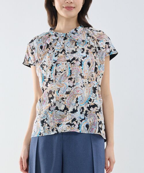 NARACAMICIE / ナラカミーチェ カットソー | 【NARACAMICIE】ペイズリージャガードコンビリボントップス（ブラック）