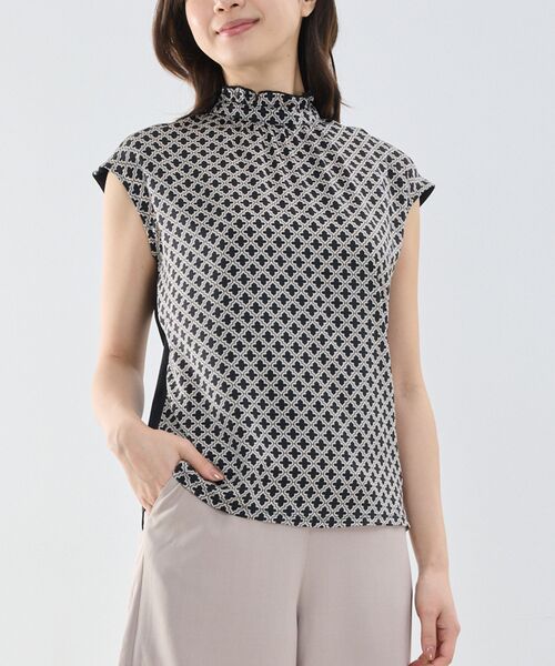 NARACAMICIE / ナラカミーチェ カットソー | 【NARACAMICIE】モロッカンプリントコンビハイネックトップス | 詳細1