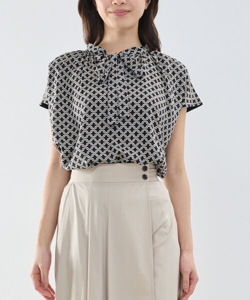 NARACAMICIE / ナラカミーチェ カットソー | 【NARACAMICIE】モロッカンプリントコンビリボントップス（ブラック）