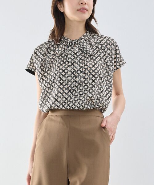 NARACAMICIE / ナラカミーチェ カットソー | 【NARACAMICIE】モロッカンプリントコンビリボントップス（ベージュ）