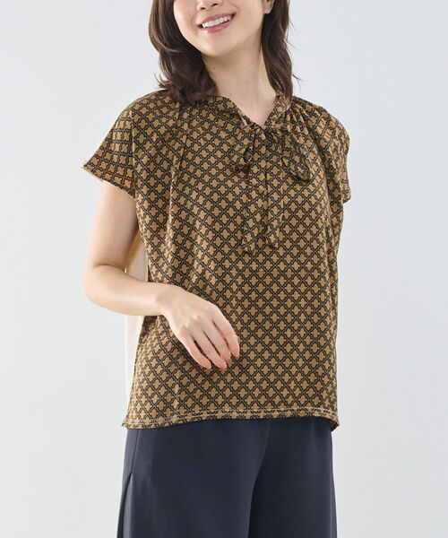NARACAMICIE / ナラカミーチェ カットソー | 【NARACAMICIE】モロッカンプリントコンビリボントップス（ブラウン）