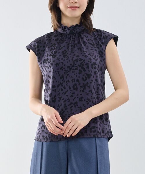 NARACAMICIE / ナラカミーチェ カットソー | 【NARACAMICIE】アニマルプリントコンビハイネックトップス（ダークグレー）