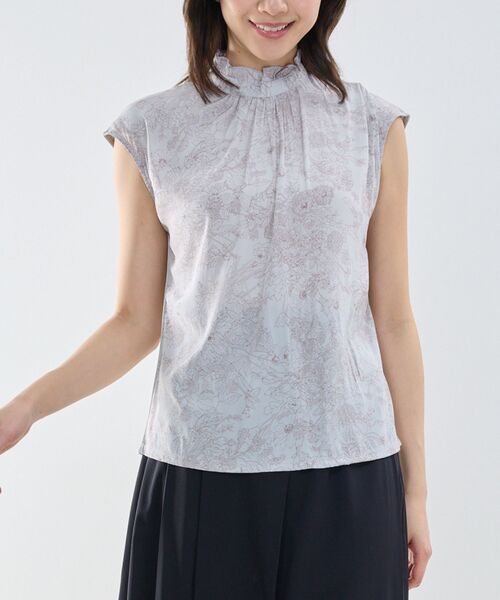 NARACAMICIE / ナラカミーチェ カットソー | 【NARACAMICIE】ラインフラワープリントコンビハイネックトップス（ライトグレー）