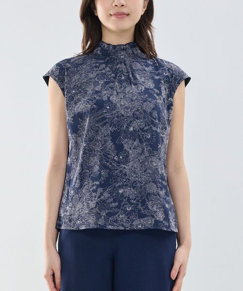 NARACAMICIE / ナラカミーチェ カットソー | 【NARACAMICIE】ラインフラワープリントコンビハイネックトップス | 詳細4