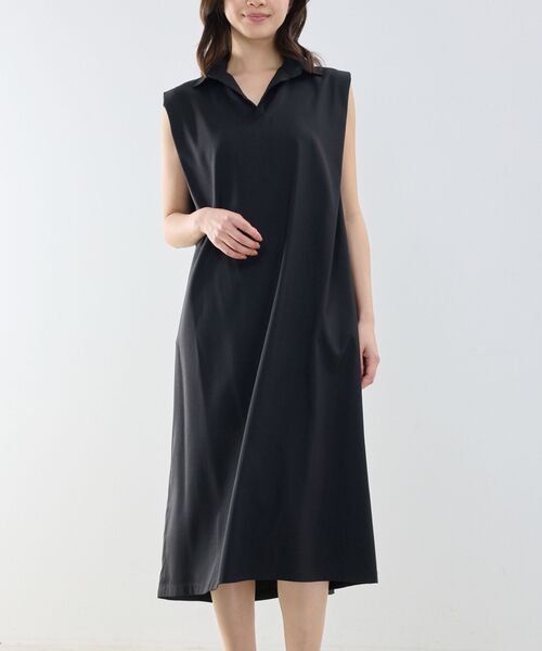 NARACAMICIE / ナラカミーチェ ロング・マキシ丈ワンピース | 【NARACAMICIE】スキッパーカラーワンピ—ス(ブラック)