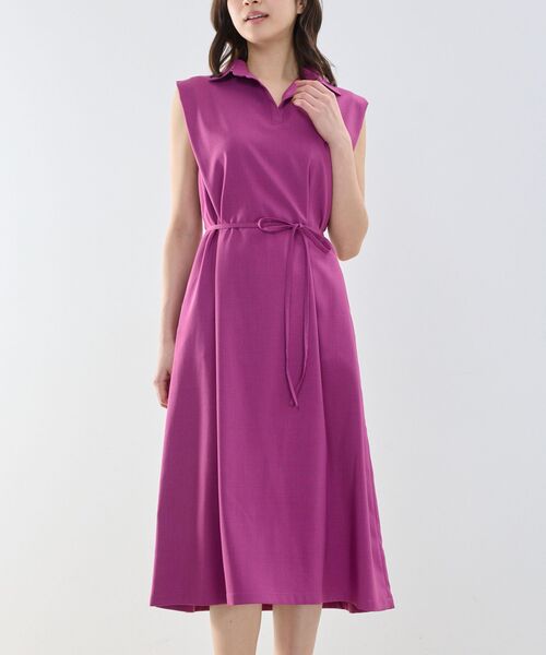 NARACAMICIE / ナラカミーチェ ロング・マキシ丈ワンピース | 【NARACAMICIE】スキッパーカラーワンピ—ス(ピンク)