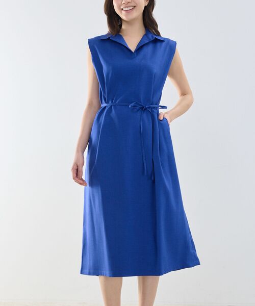 NARACAMICIE / ナラカミーチェ ロング・マキシ丈ワンピース | 【NARACAMICIE】スキッパーカラーワンピ—ス(ブルー)