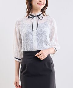 NARACAMICIE / ナラカミーチェ シャツ・ブラウス | 【NARACAMICIE】カットジャガードリボン付き七分袖ブラウス