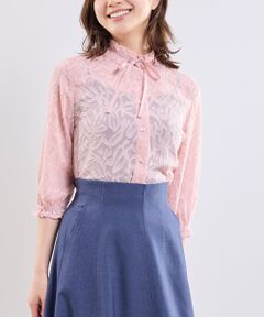 NARACAMICIE / ナラカミーチェ シャツ・ブラウス | 【NARACAMICIE】カットジャガードリボン付き七分袖ブラウス