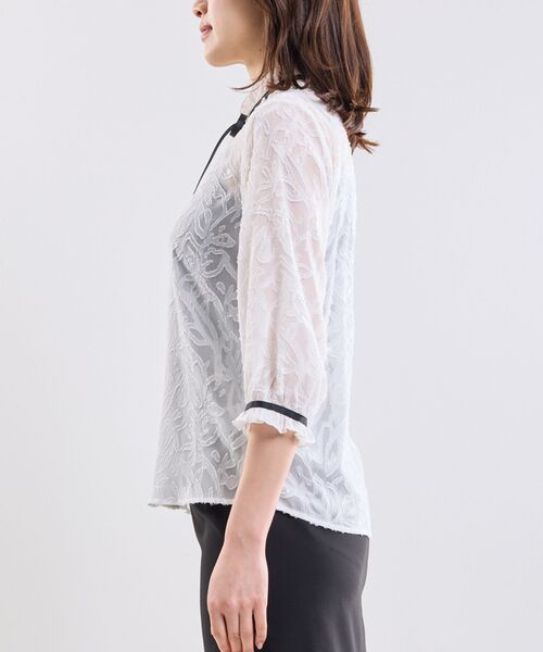 NARACAMICIE / ナラカミーチェ シャツ・ブラウス | 【NARACAMICIE】カットジャガードリボン付き七分袖ブラウス | 詳細5