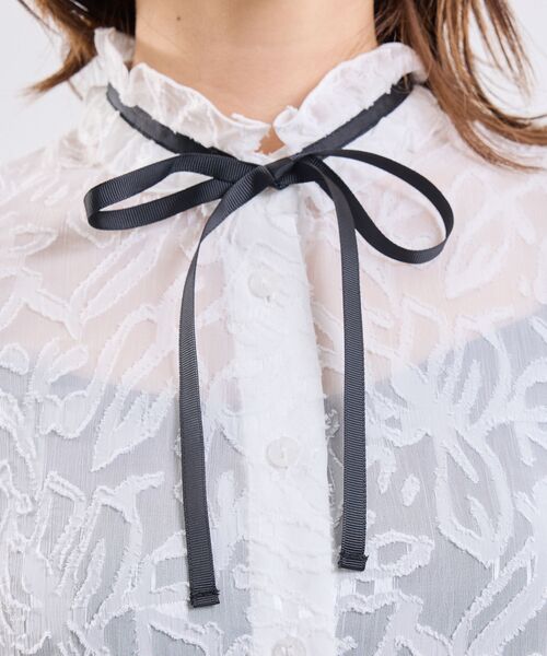 NARACAMICIE / ナラカミーチェ シャツ・ブラウス | 【NARACAMICIE】カットジャガードリボン付き七分袖ブラウス | 詳細7