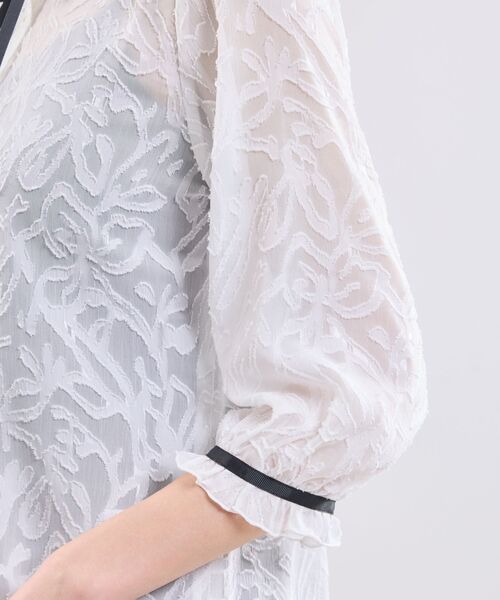 NARACAMICIE / ナラカミーチェ シャツ・ブラウス | 【NARACAMICIE】カットジャガードリボン付き七分袖ブラウス | 詳細9
