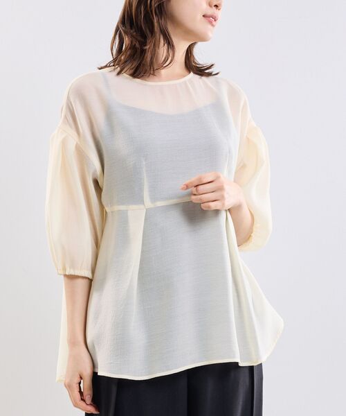 NARACAMICIE / ナラカミーチェ シャツ・ブラウス | 【NARACAMICIE】クレープ七分袖プルオーバー（ホワイト）