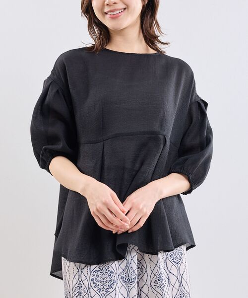 NARACAMICIE / ナラカミーチェ シャツ・ブラウス | 【NARACAMICIE】クレープ七分袖プルオーバー（ブラック）