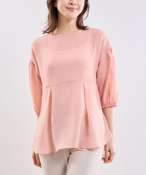 NARACAMICIE / ナラカミーチェ シャツ・ブラウス | 【NARACAMICIE】クレープ七分袖プルオーバー（ピンク）