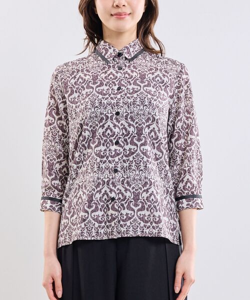 NARACAMICIE / ナラカミーチェ シャツ・ブラウス | 【NARACAMICIE】ハンドブロック風プリント七分袖シャツ | 詳細3